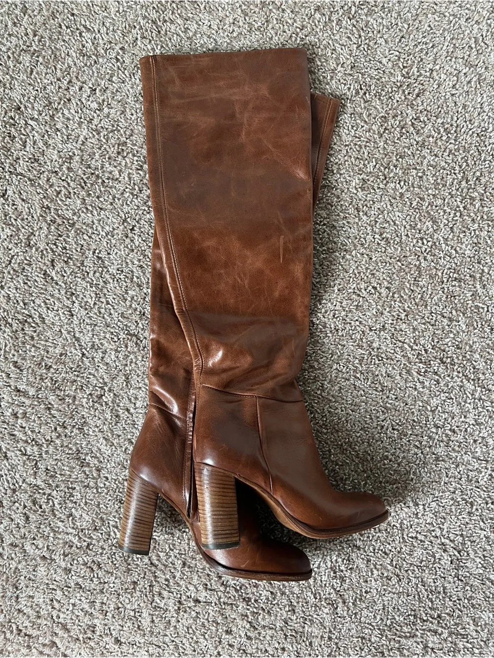Free People Chestnut Brown Over-the-Knee Leather Boots